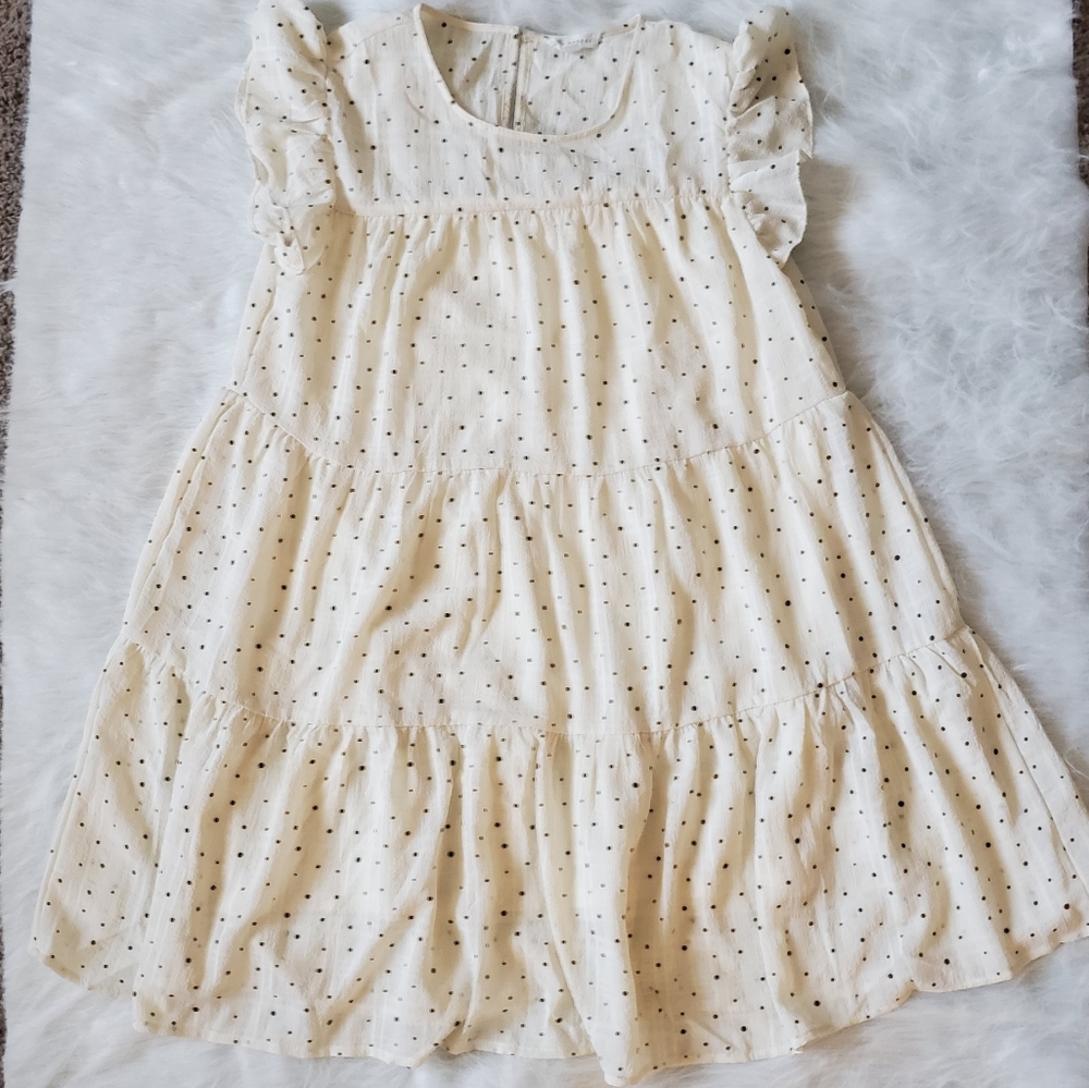 Blu Pepper, White Cream with Black Polka Dots Babydoll Layered Sundress Small